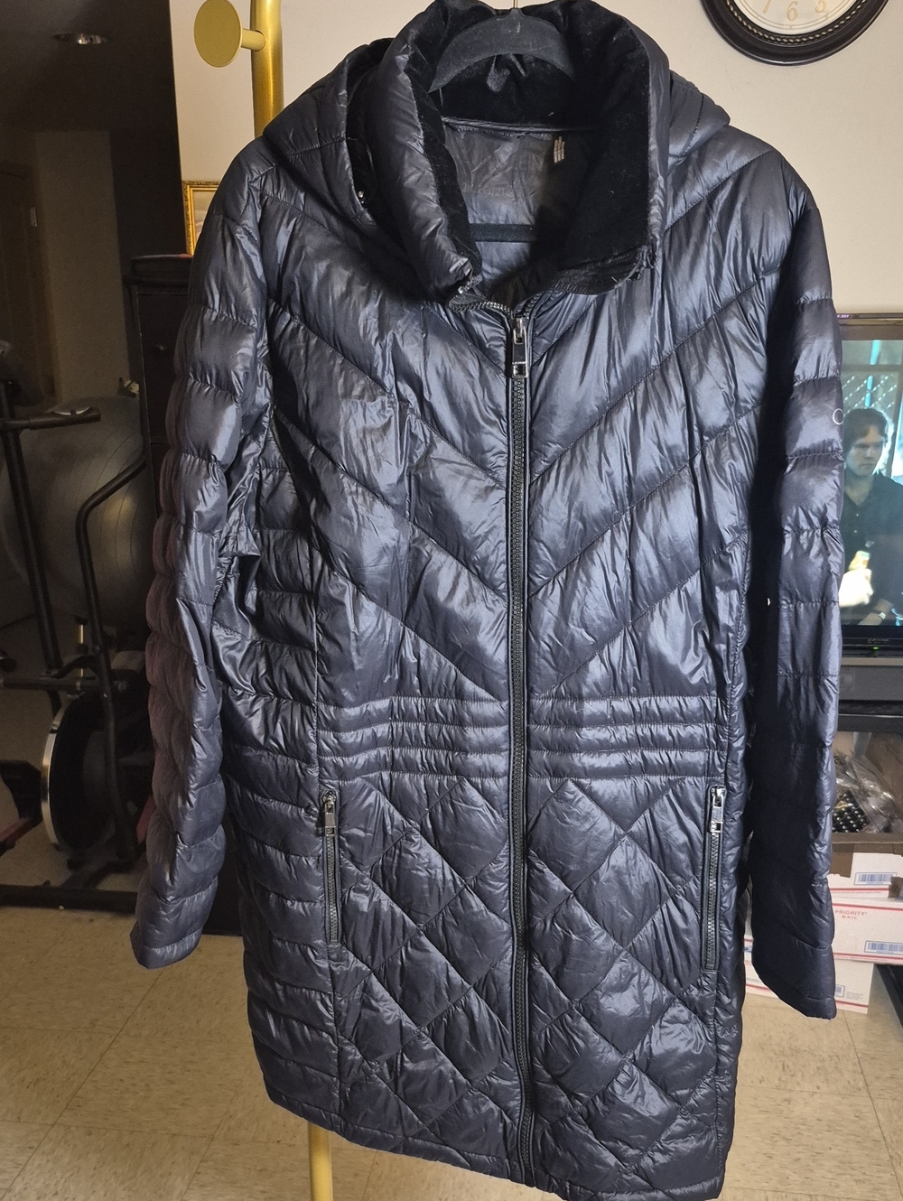Calvin Klein Long Light Weight Quilted Puffer Coat - Black